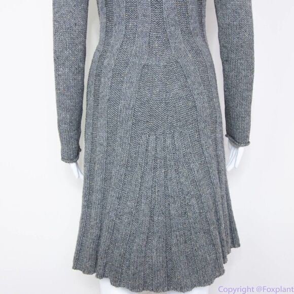 Max Studio wool blend cowl neck cable knit grey pleated sweater dress, size S - Picture 7 of 16